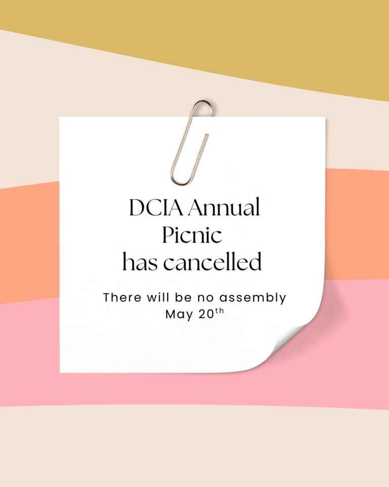 DCIA picnic for May 20 is cancelled.
