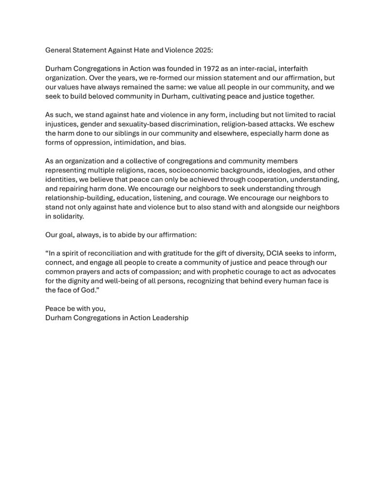 Text on being in solidarity with all people and against hate of any kind.