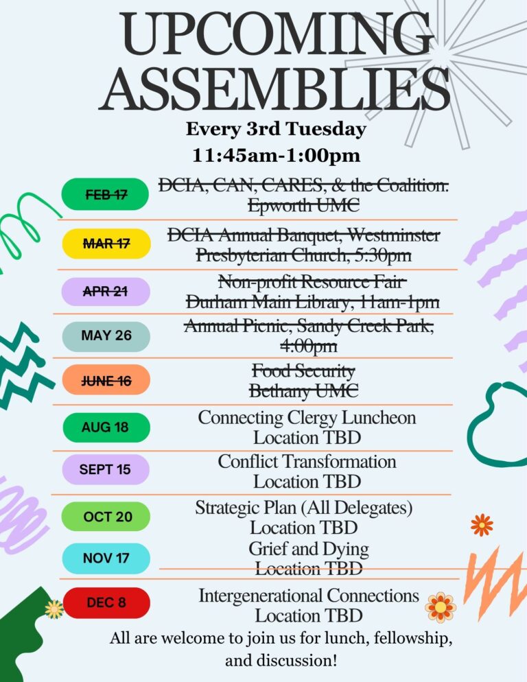 DCIA upcoming assemblies. 3rd Tuesdays at 11:45am.