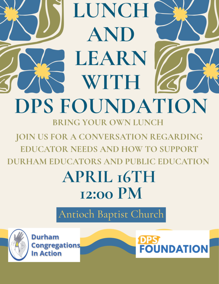 Learn about DPS Foundation at 12pm on April 16 at Antioch Baptist Church